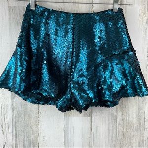 Lovers + Friends Women's Teal Lined Full Sequins Hot Shorts Sz S